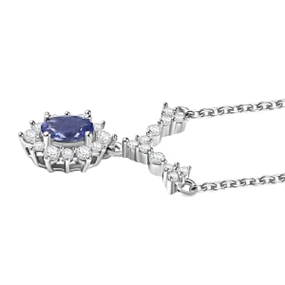 Tanzanite and White Zircon Fancy 1.03 ctw Necklace in Rhodium Over Sterling Silver 18 Inches