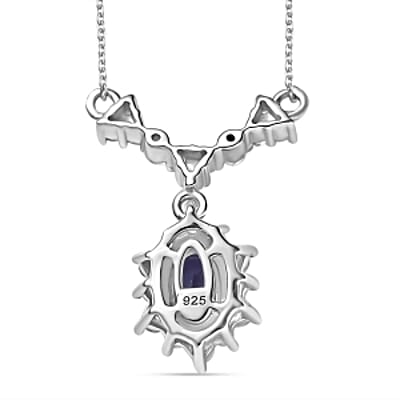 Tanzanite and White Zircon Fancy 1.03 ctw Necklace in Rhodium Over Sterling Silver 18 Inches