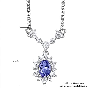 Tanzanite and White Zircon Fancy 1.03 ctw Necklace in Rhodium Over Sterling Silver 18 Inches