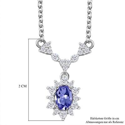 Tanzanite and White Zircon Fancy 1.03 ctw Necklace in Rhodium Over Sterling Silver 18 Inches