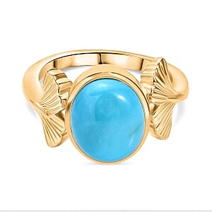 Sleeping Beauty Turquoise and Kanchanaburi Blue Sapphire 2.77 ctw Ring in Vermeil Yellow Gold Over Sterling Silver (Size 10)