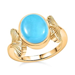 Sleeping Beauty Turquoise and Kanchanaburi Blue Sapphire 2.77 ctw Ring in Vermeil Yellow Gold Over Sterling Silver (Size 10)