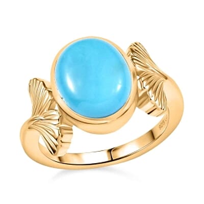 Sleeping Beauty Turquoise and Kanchanaburi Blue Sapphire 2.77 ctw Ring in Vermeil Yellow Gold Over Sterling Silver (Size 10)