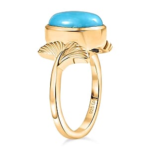 Sleeping Beauty Turquoise and Kanchanaburi Blue Sapphire 2.77 ctw Ring in Vermeil Yellow Gold Over Sterling Silver (Size 10)