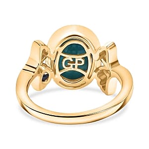 Sleeping Beauty Turquoise and Kanchanaburi Blue Sapphire 2.77 ctw Ring in Vermeil Yellow Gold Over Sterling Silver (Size 10)