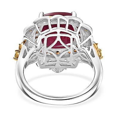 D'Joy Niassa Ruby (FF) and Multi Gemstone 7.80 ctw Regal Bloom Ring in 18K Vermeil YG and Rhodium Over Sterling Silver (Size 10.0)