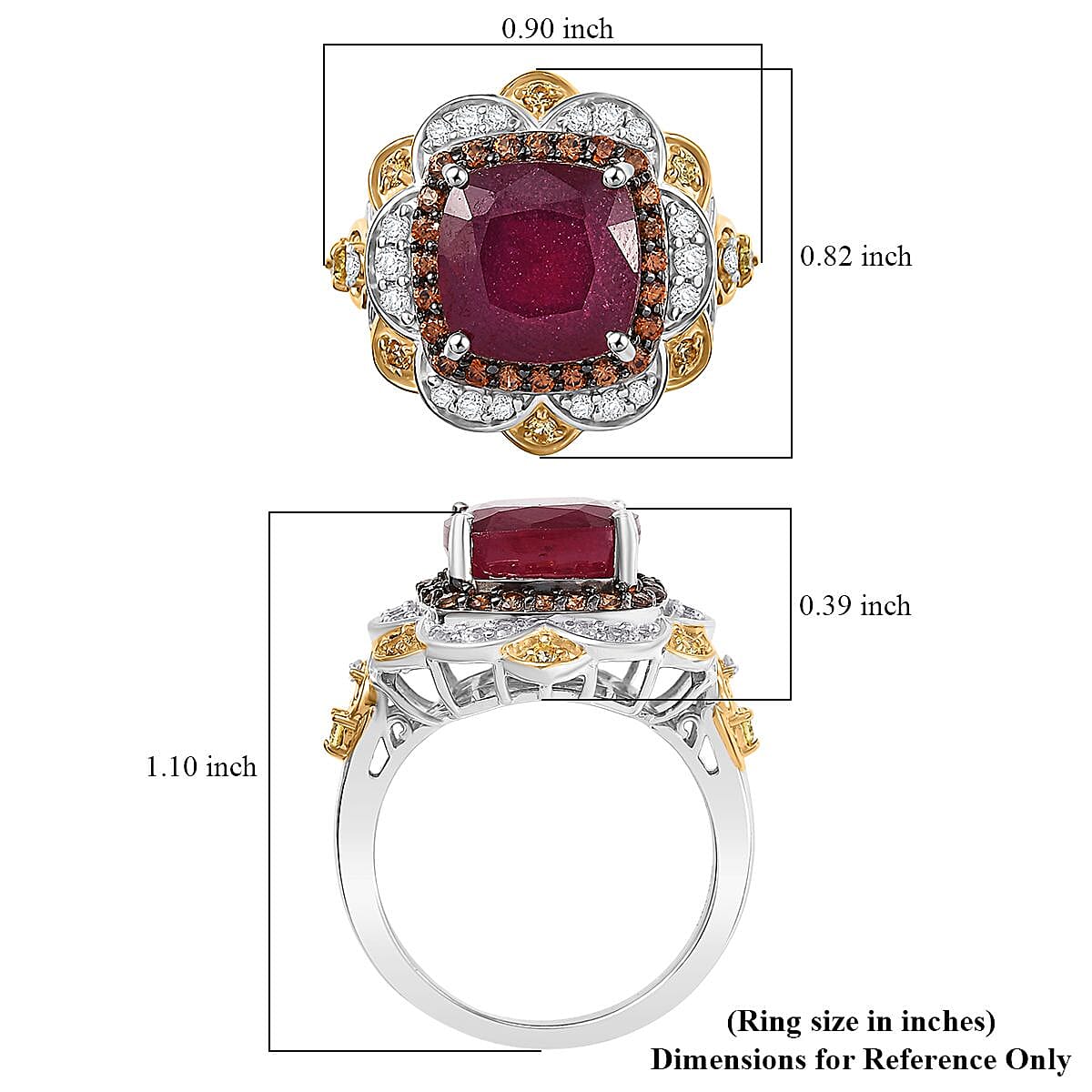 D'Joy Niassa Ruby (FF) and Multi Gemstone 7.80 ctw Regal Bloom Ring in 18K Vermeil YG and Rhodium Over Sterling Silver (Size 10.0)