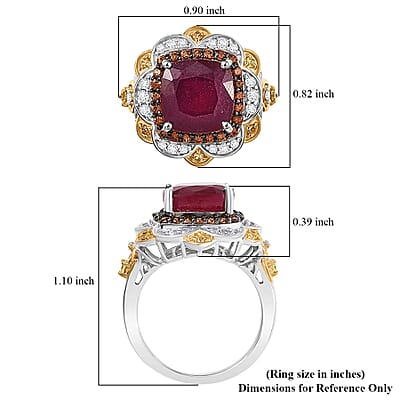 D'Joy Niassa Ruby (FF) and Multi Gemstone 7.80 ctw Regal Bloom Ring in 18K Vermeil YG and Rhodium Over Sterling Silver (Size 10.0)