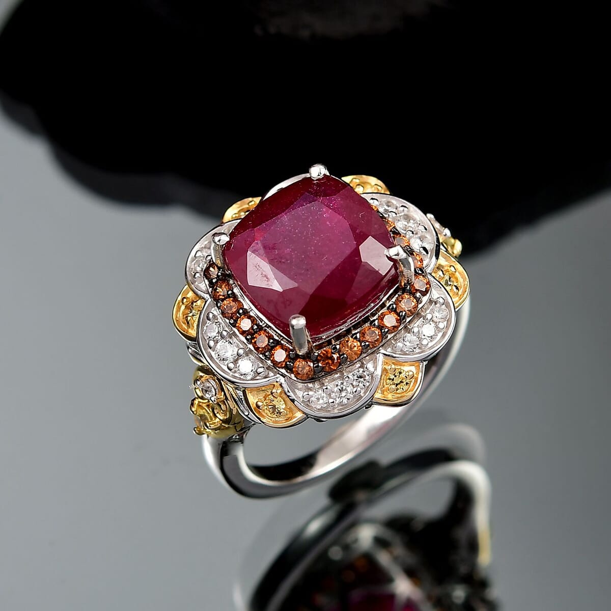 D'Joy Niassa Ruby (FF) and Multi Gemstone 7.80 ctw Ring in 18K Vermeil YG and Rhodium Over Sterling Silver (Size 6.0) image number 1
