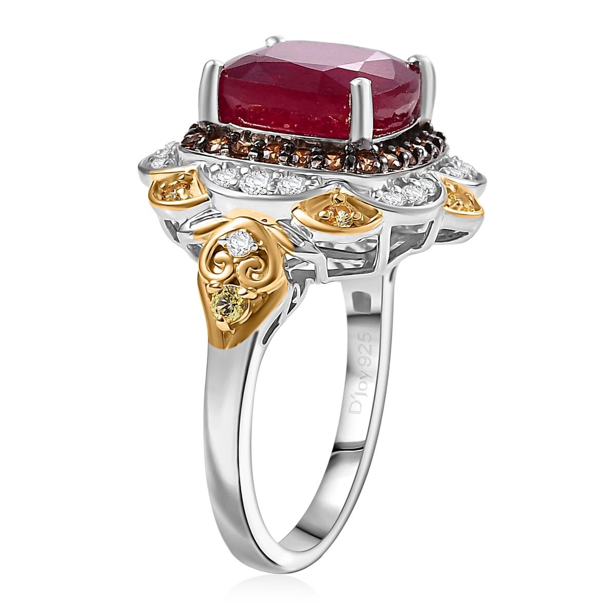 D'Joy Niassa Ruby (FF) and Multi Gemstone 7.80 ctw Ring in 18K Vermeil YG and Rhodium Over Sterling Silver (Size 6.0) image number 3