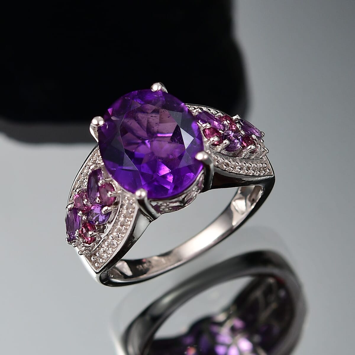 Karis African Amethyst and Multi Gemstone 5.35 ctw Blooming Ring in Platinum Bond (Size 10.0) image number 1