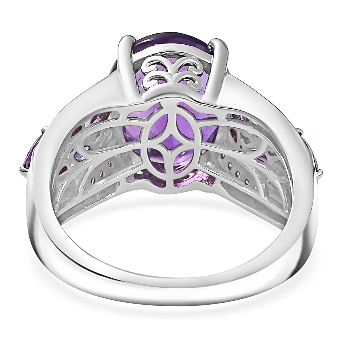 Karis African Amethyst and Multi Gemstone 5.35 ctw Blooming Ring in Platinum Bond (Size 10.0) image number 4