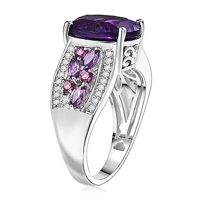 Karis African Amethyst and Multi Gemstone 5.35 ctw Blooming Ring in Platinum Bond (Size 11.0)