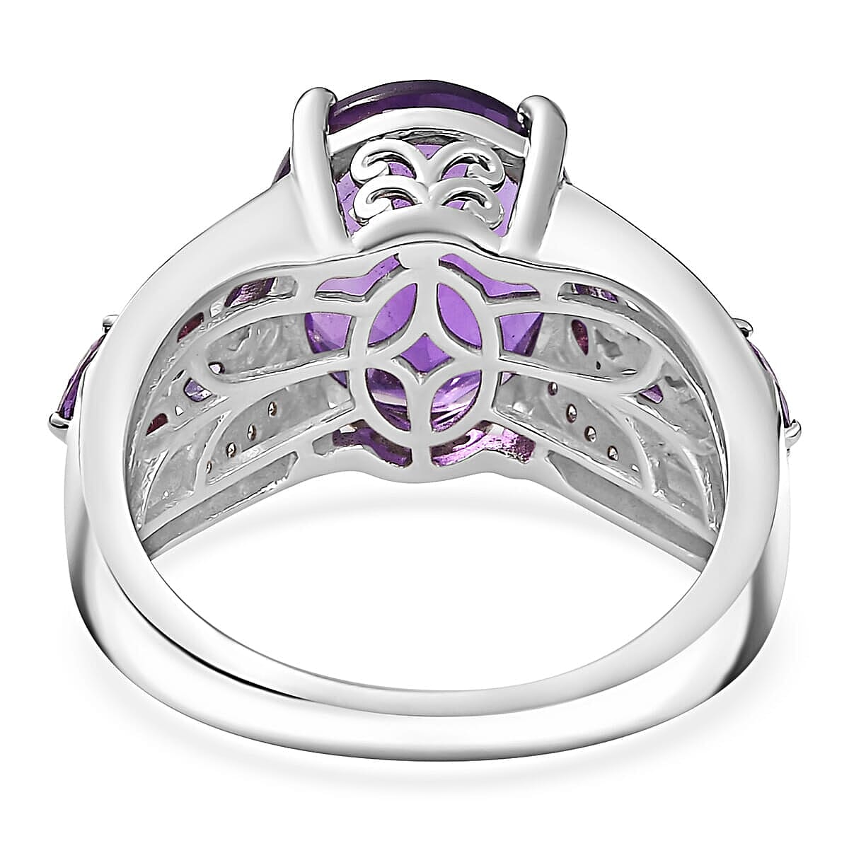 Karis African Amethyst and Multi Gemstone 5.35 ctw Blooming Ring in Platinum Bond (Size 11.0) image number 4