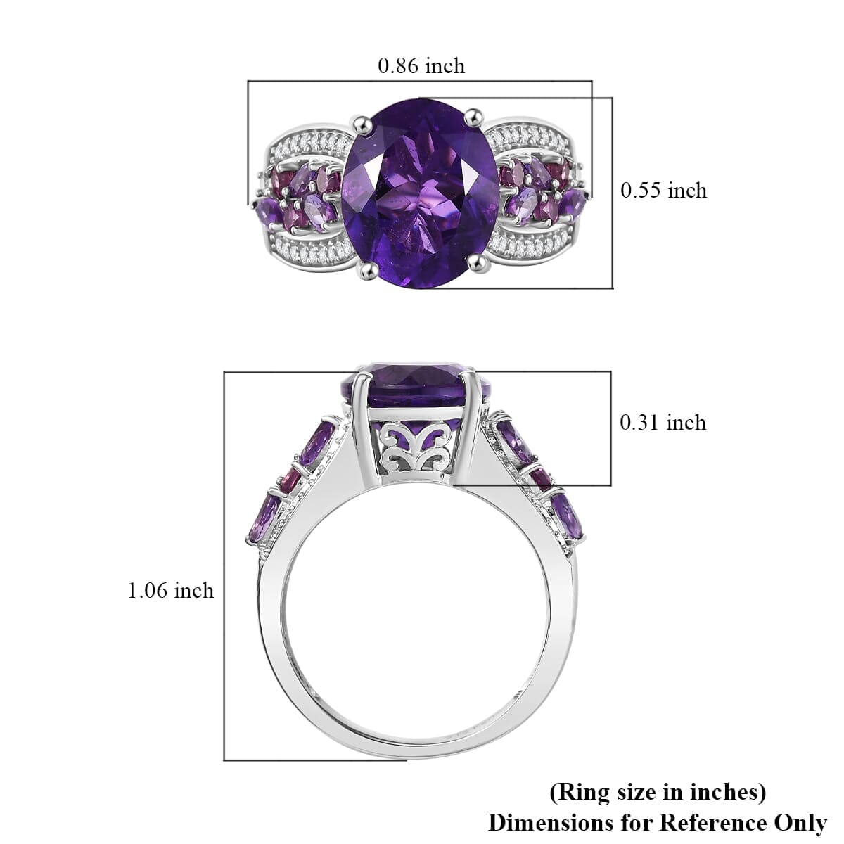 Karis African Amethyst and Multi Gemstone 5.35 ctw Blooming Ring in Platinum Bond (Size 7.0) image number 5
