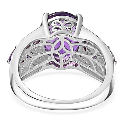 Karis African Amethyst and Multi Gemstone 5.35 ctw Blooming Ring in Platinum Bond (Size 8.0)