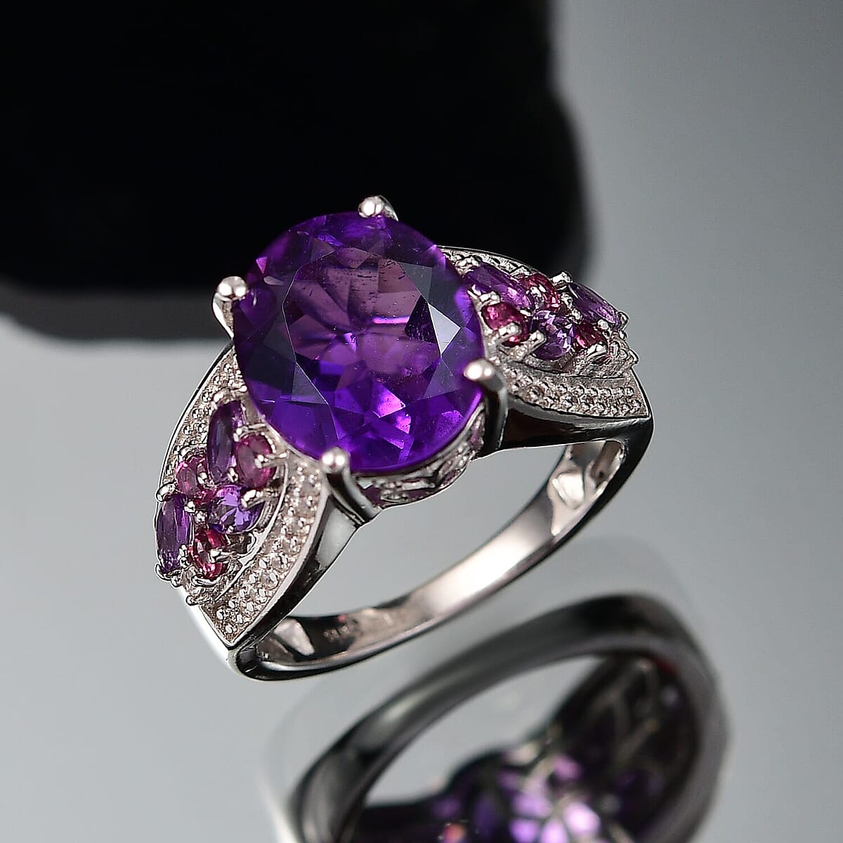 Karis African Amethyst and Multi Gemstone 5.35 ctw Blooming Ring in Platinum Bond (Size 9.0) image number 1