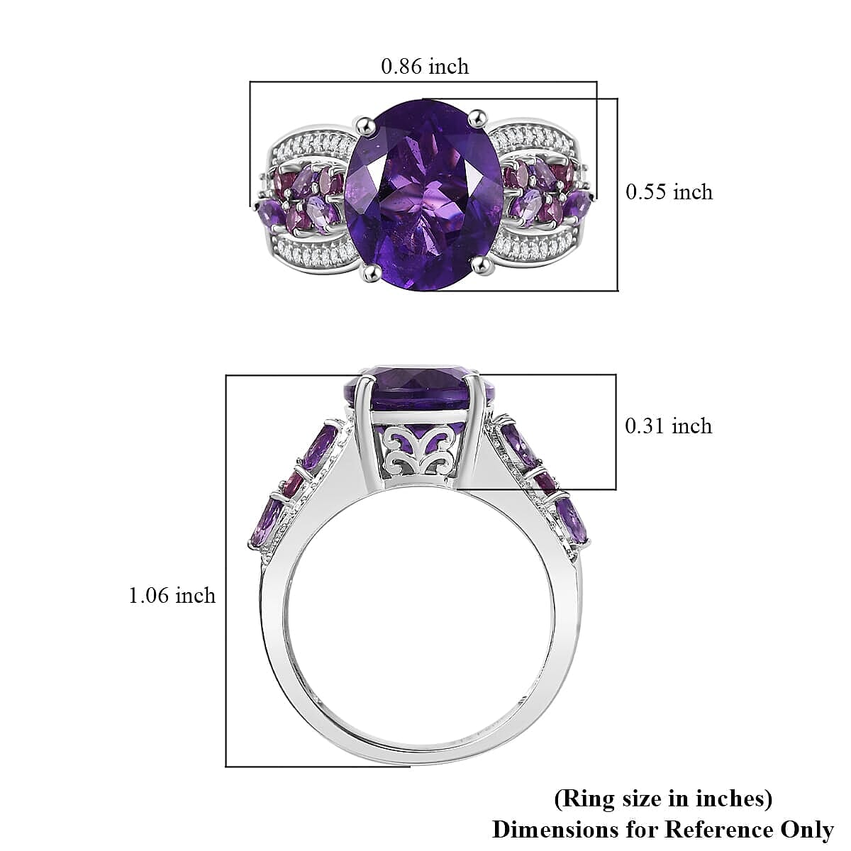 Karis African Amethyst and Multi Gemstone 5.35 ctw Blooming Ring in Platinum Bond (Size 9.0) image number 5