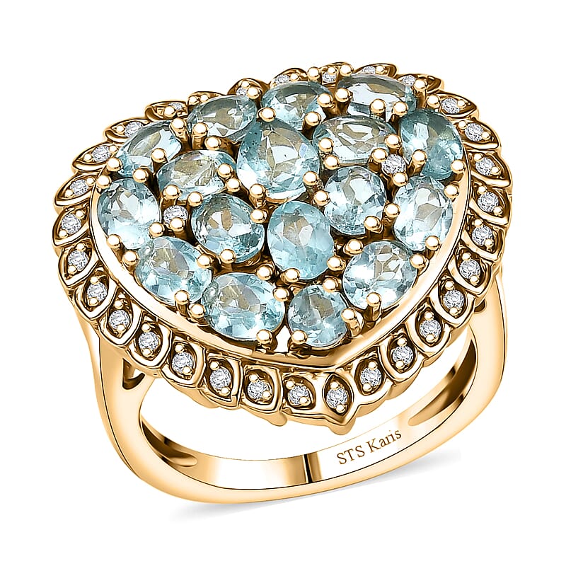 Karis Blue Apatite and White Zircon 3.60 ctw Ring in 18K YG Plated (Size 10.0)