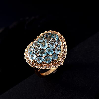 Karis Blue Apatite and White Zircon 3.60 ctw Ring in 18K YG Plated (Size 10.0)