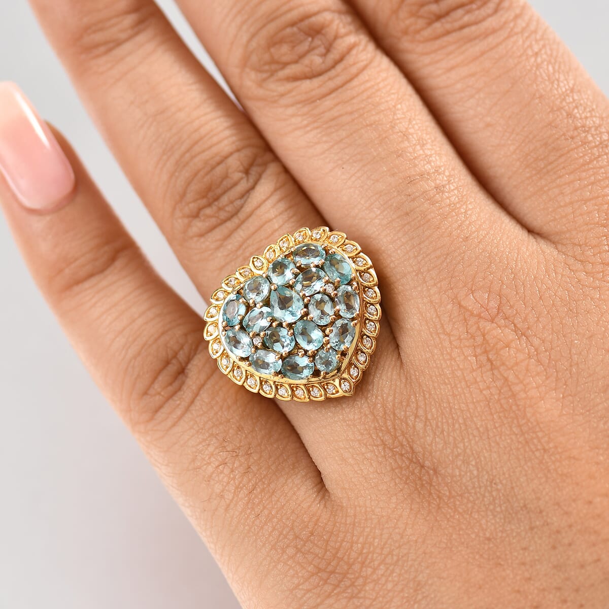 Karis Blue Apatite and White Zircon 3.60 ctw Ring in 18K YG Plated (Size 10.0) image number 2