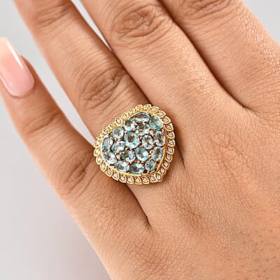 Karis Blue Apatite and White Zircon 3.60 ctw Ring in 18K YG Plated (Size 10.0)
