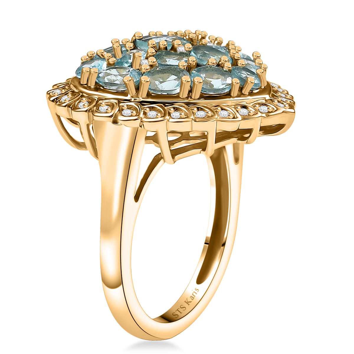 Karis Blue Apatite and White Zircon 3.60 ctw Ring in 18K YG Plated (Size 10.0) image number 3
