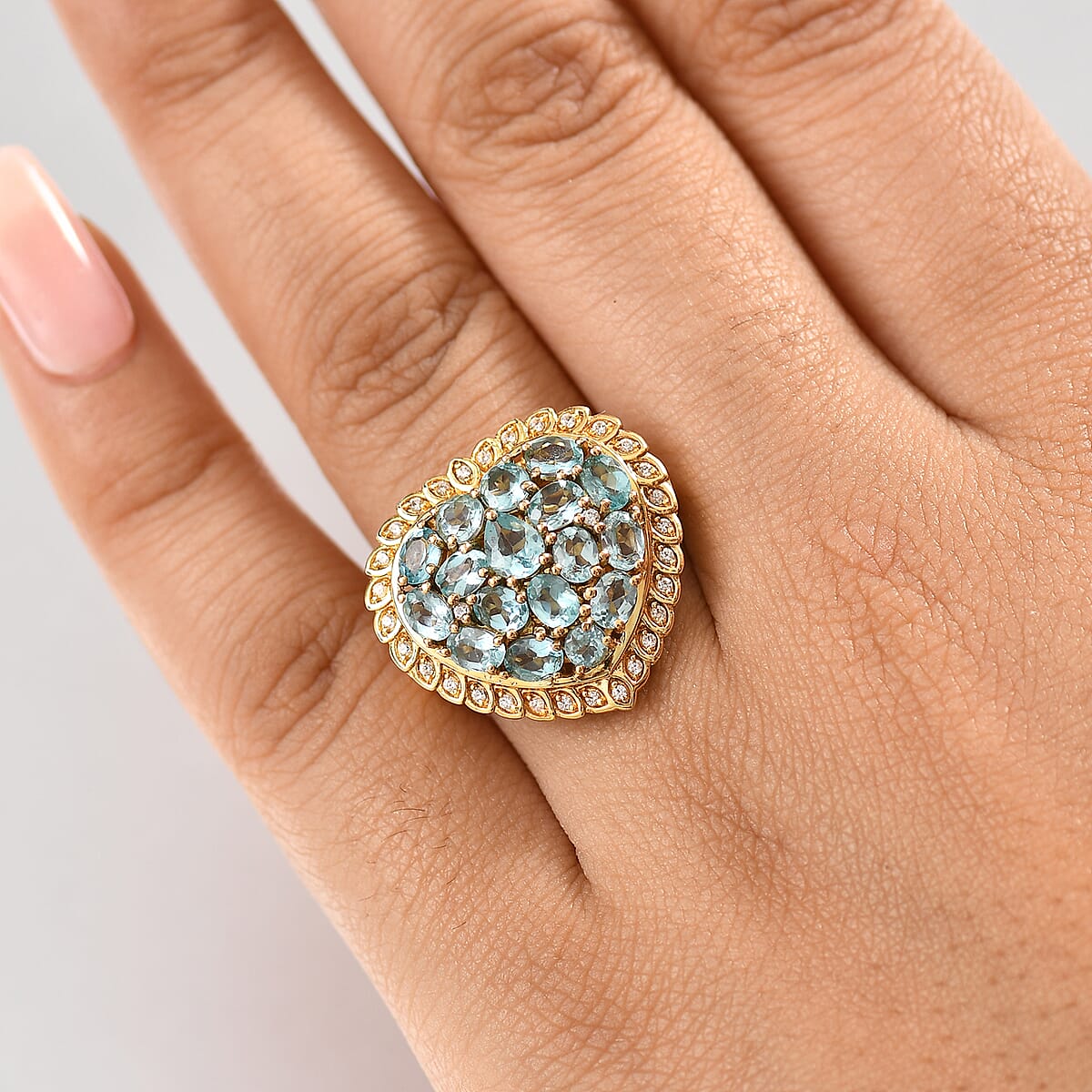 Karis Blue Apatite and White Zircon 3.60 ctw Ring in 18K YG Plated (Size 6.0) image number 2