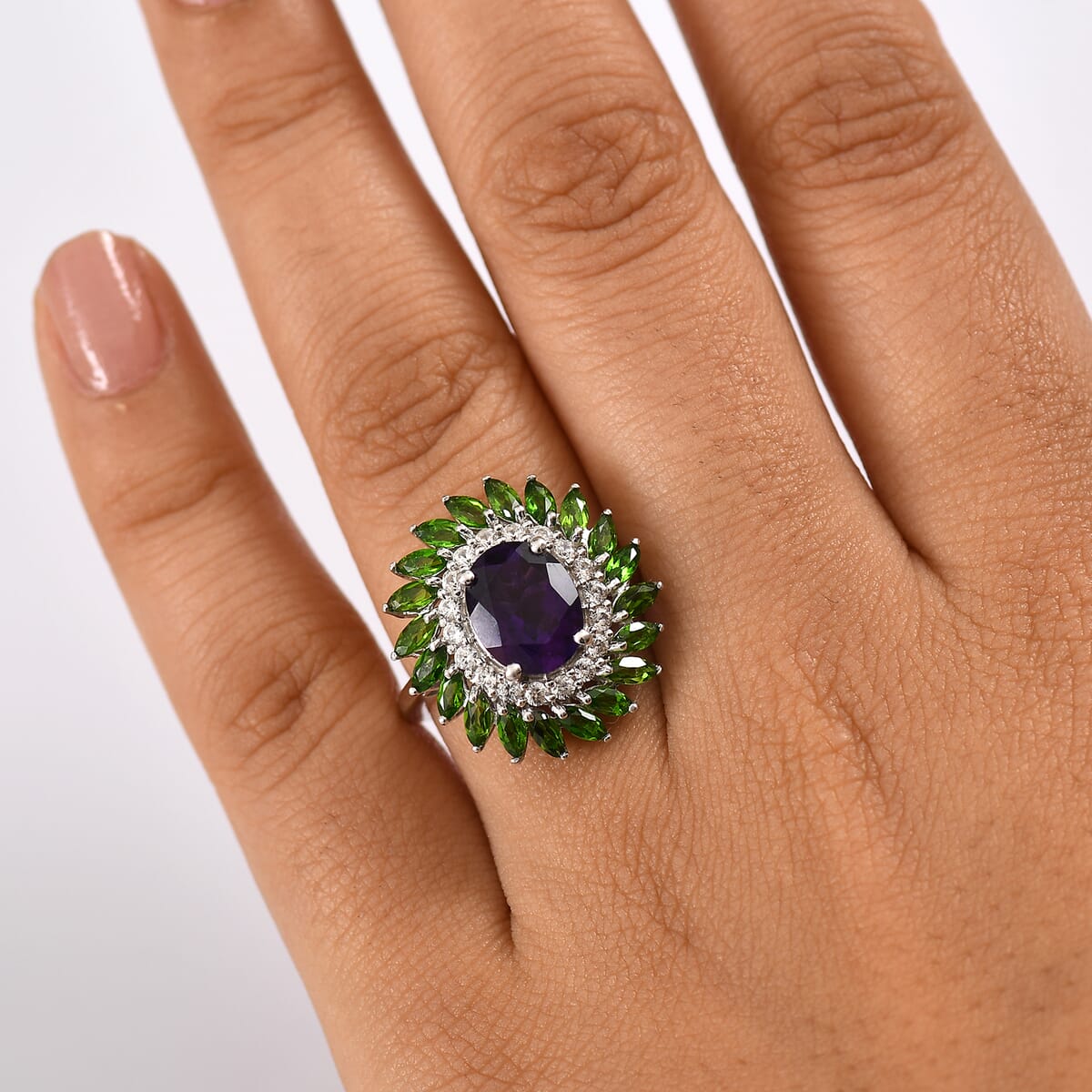D'Joy African Amethyst and Multi Gemstone 4.80 ctw Ring in Platinum Over Sterling Silver (Size 10.0)  image number 2