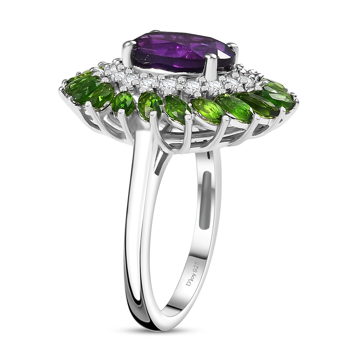 D'Joy African Amethyst and Multi Gemstone 4.80 ctw Ring in Platinum Over Sterling Silver (Size 10.0)  image number 3