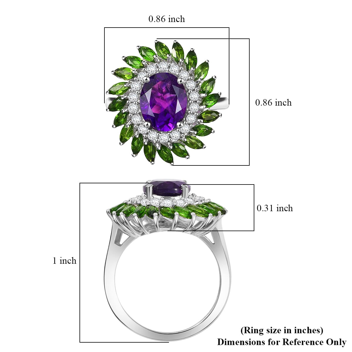 D'Joy African Amethyst and Multi Gemstone 4.80 ctw Ring in Platinum Over Sterling Silver (Size 10.0)  image number 5