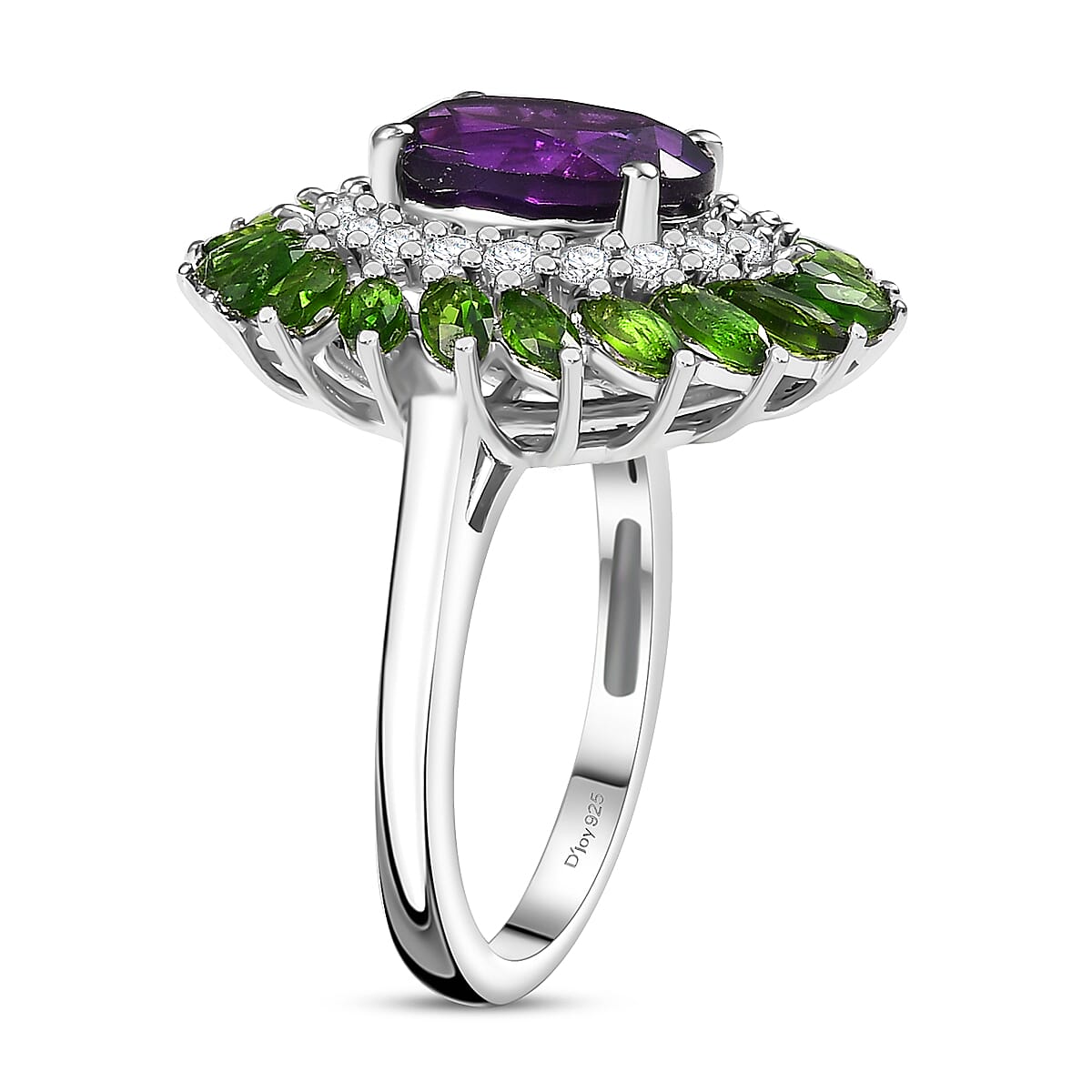 D'Joy African Amethyst and Multi Gemstone 4.80 ctw Floral Ring in Platinum Over Sterling Silver (Size 6.0)  image number 3