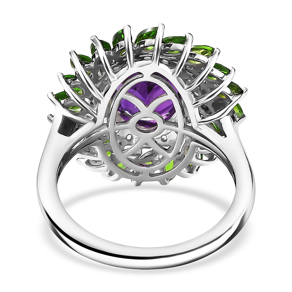 D'Joy African Amethyst and Multi Gemstone 4.80 ctw Floral Ring in Platinum Over Sterling Silver (Size 8.0)  image number 4