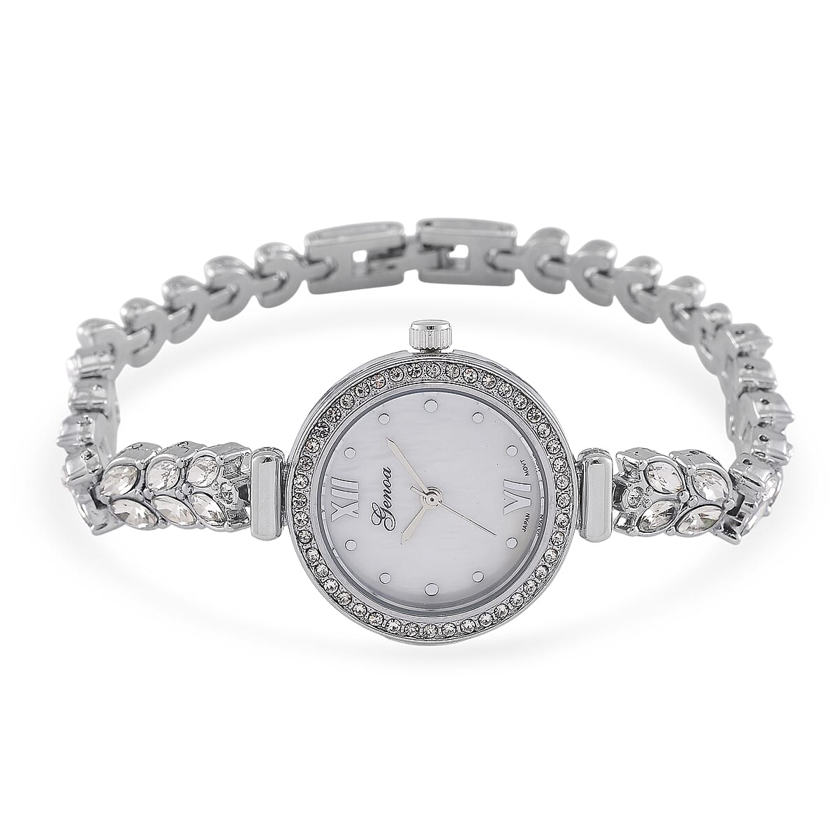 Genoa Austrian Crystal Japanese Movement MOP Dail Watch in Silvertone image number 0