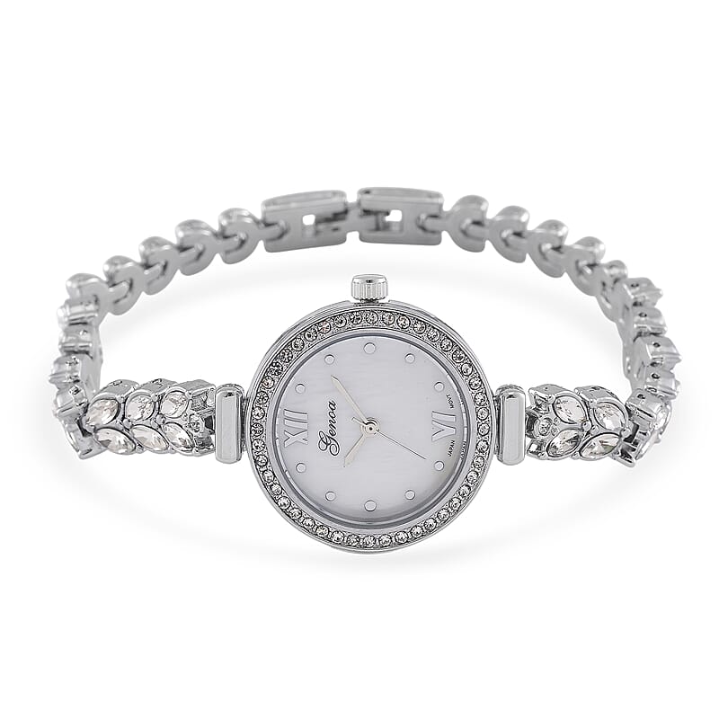 Genoa Austrian Crystal Japanese Movement MOP Dail Watch in Silvertone