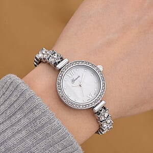 Genoa Austrian Crystal Japanese Movement MOP Dail Watch in Silvertone