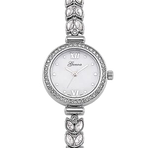 Genoa Austrian Crystal Japanese Movement MOP Dail Watch in Silvertone