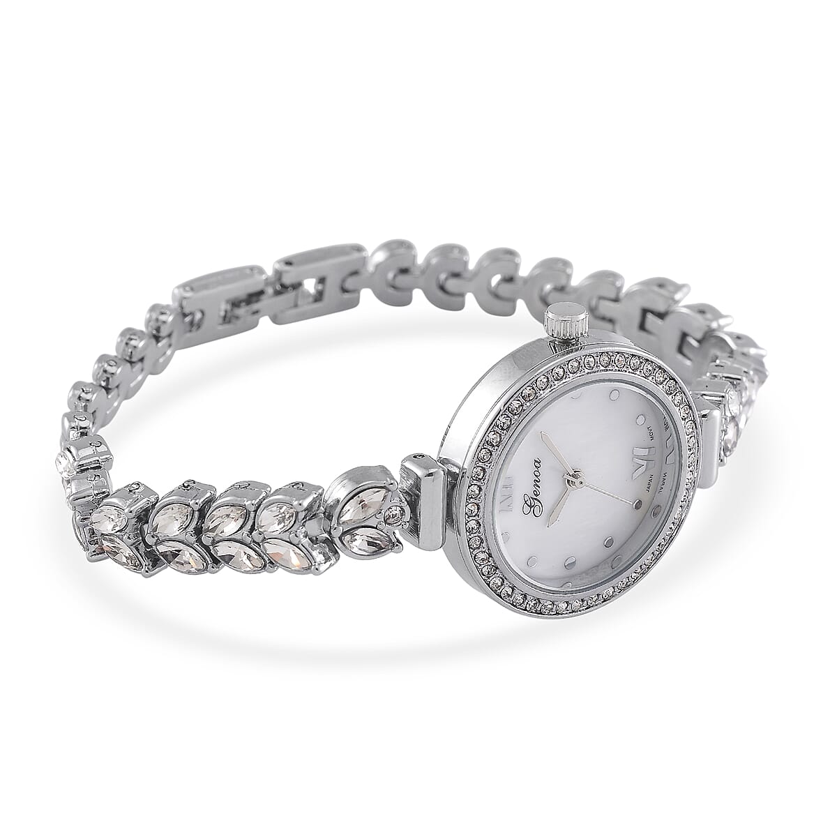 Genoa Austrian Crystal Japanese Movement MOP Dail Watch in Silvertone image number 3
