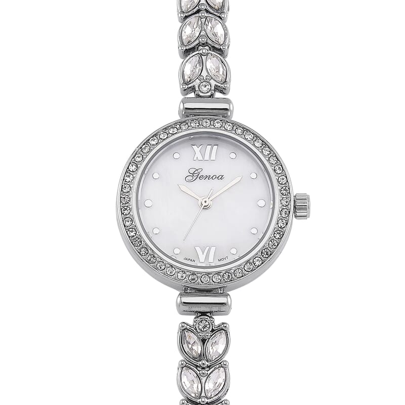 Genoa Austrian Crystal Japanese Movement MOP Dail Watch in Silvertone
