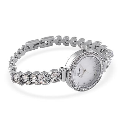 Genoa Austrian Crystal Japanese Movement MOP Dail Watch in Silvertone