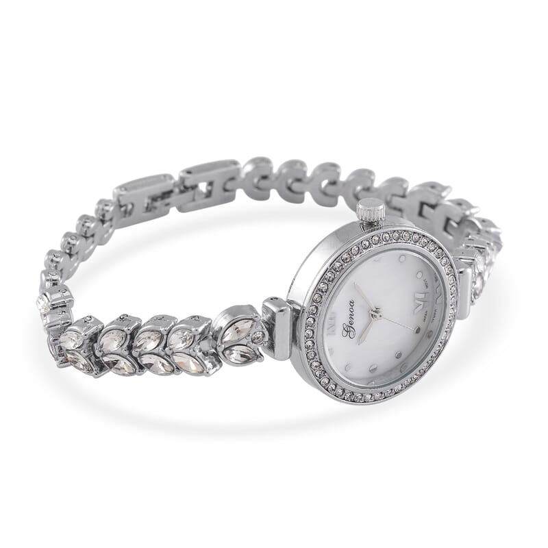 Genoa Austrian Crystal Japanese Movement MOP Dail Watch in Silvertone