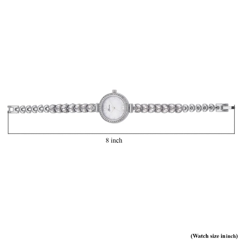 Genoa Austrian Crystal Japanese Movement MOP Dail Watch in Silvertone