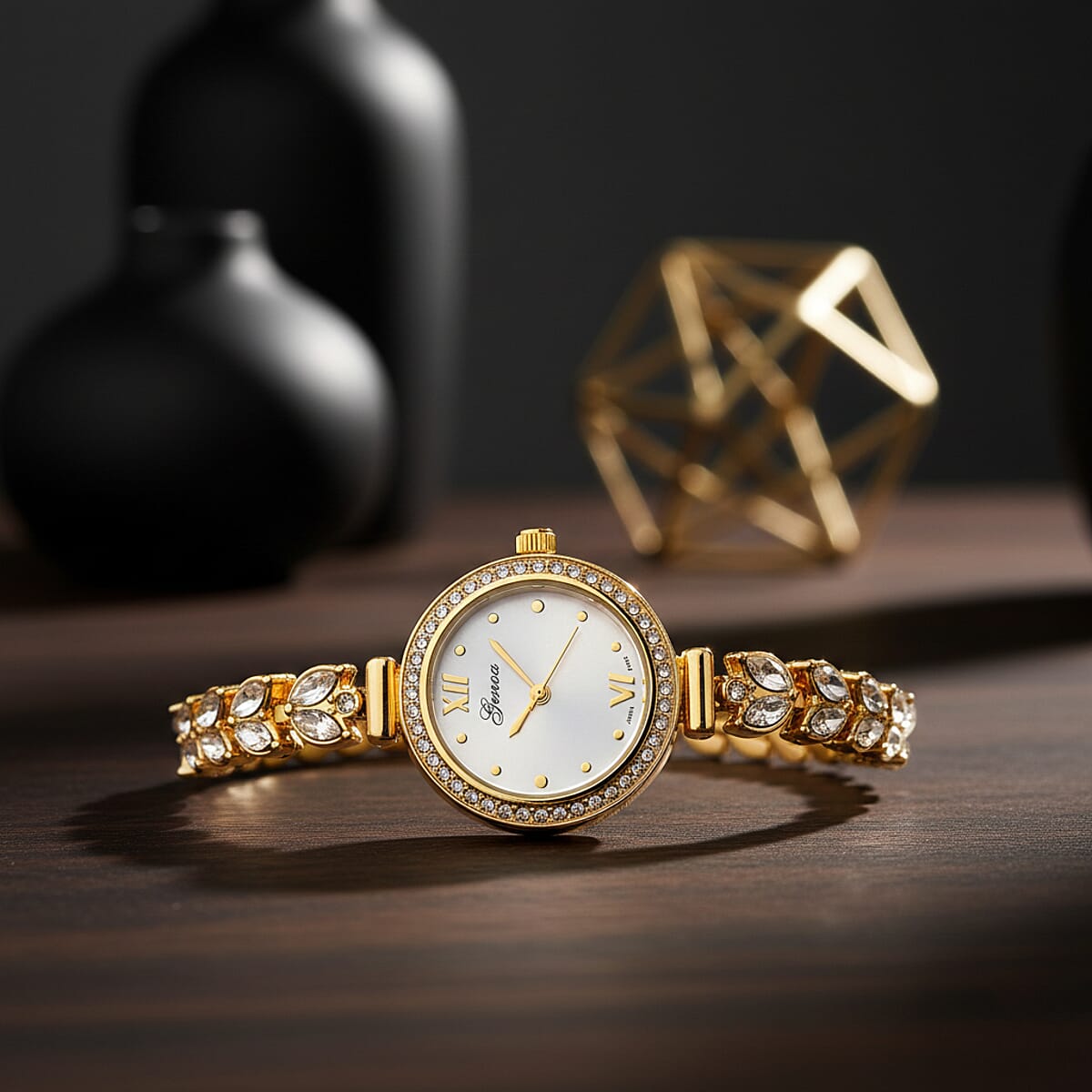 Genoa Austrian Crystal Japanese Movement MOP Dail Watch in Goldtone image number 1