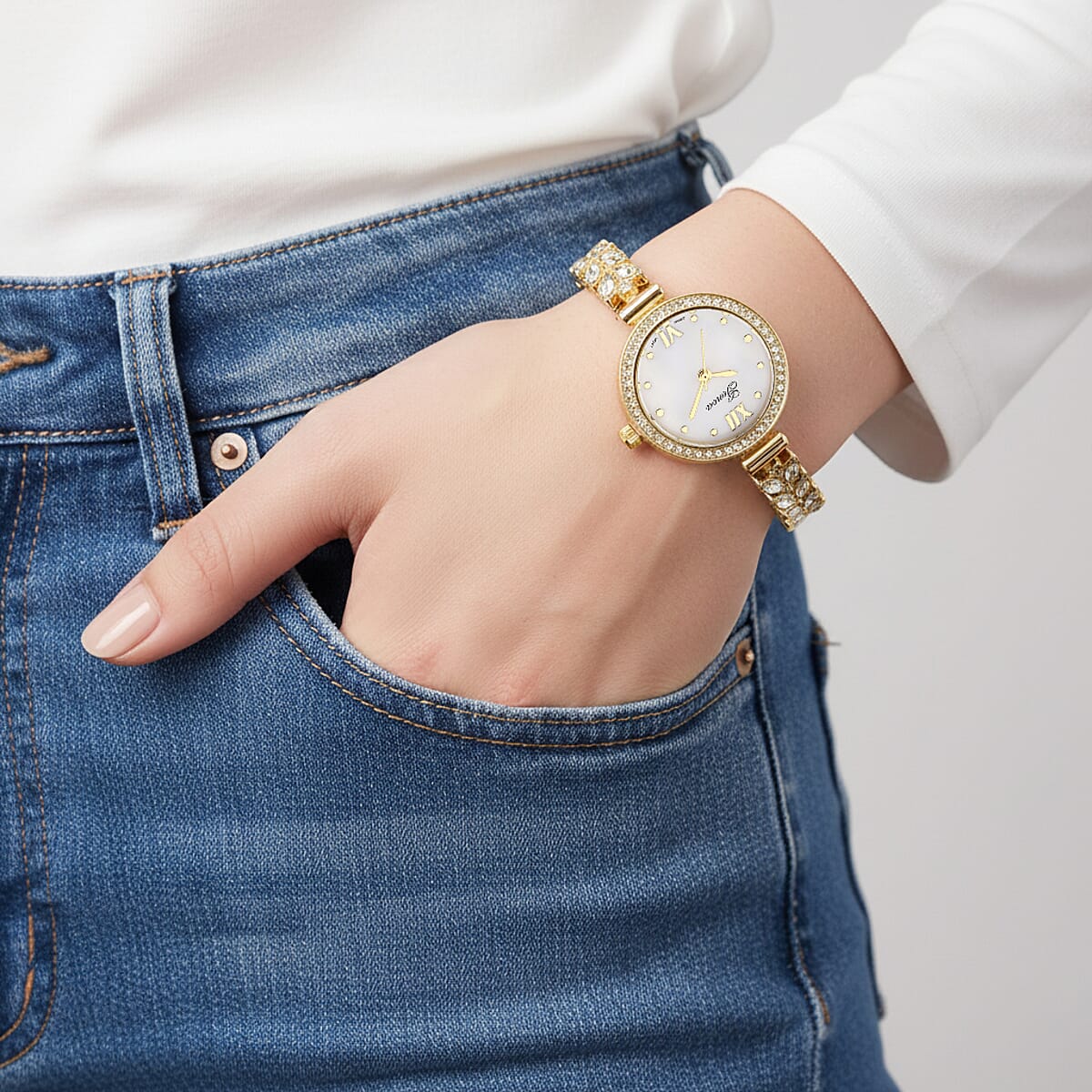 Genoa Austrian Crystal Japanese Movement MOP Dail Watch in Goldtone image number 2