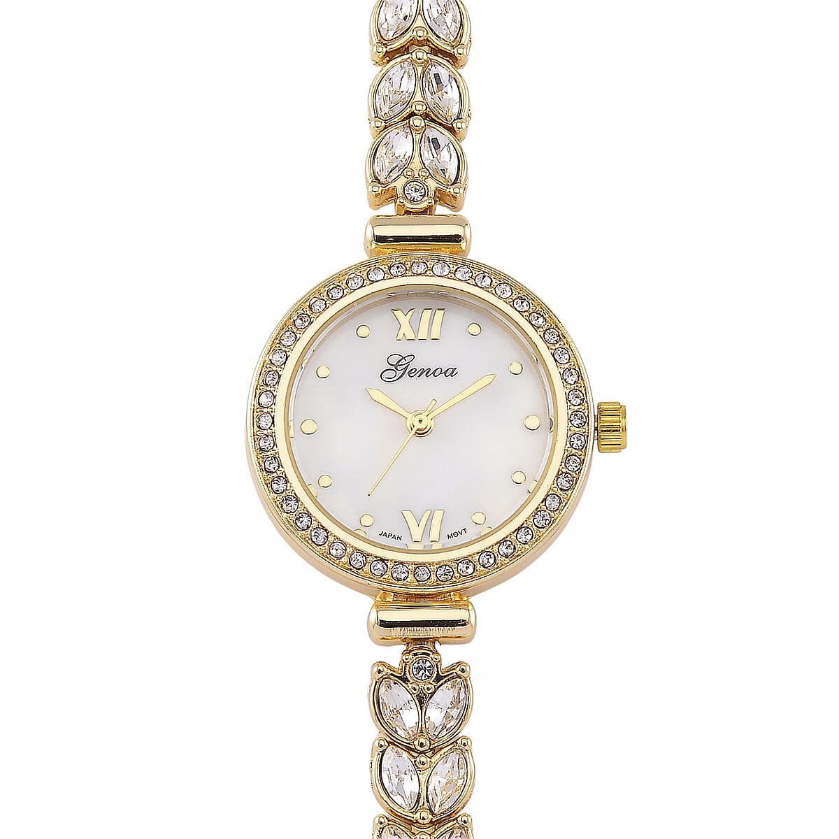 Genoa Austrian Crystal Japanese Movement MOP Dail Watch in Goldtone image number 3