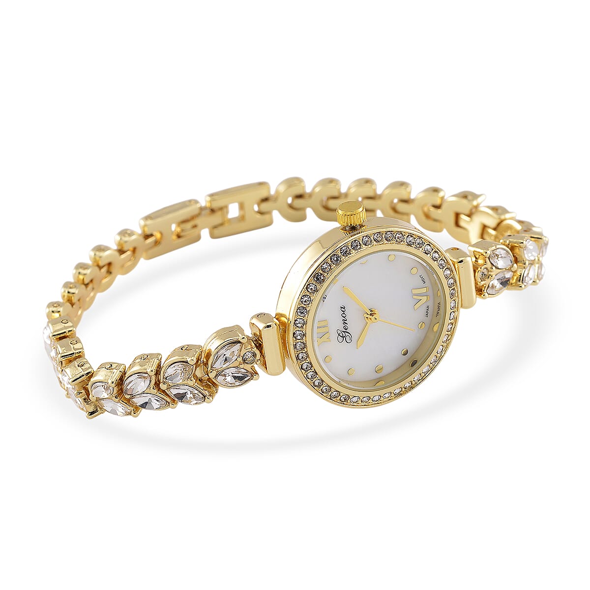 Genoa Austrian Crystal Japanese Movement MOP Dail Watch in Goldtone image number 4