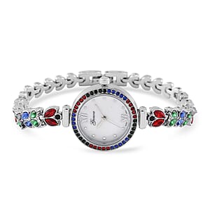 Genoa Multi Color Austrian Crystal Japanese Movement MOP Dail Watch in Silvertone