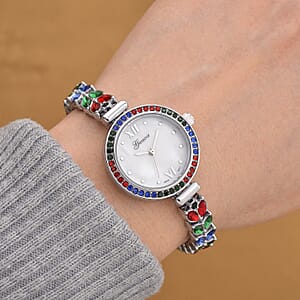 Genoa Multi Color Austrian Crystal Japanese Movement MOP Dail Watch in Silvertone