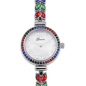 Genoa Multi Color Austrian Crystal Japanese Movement MOP Dail Watch in Silvertone