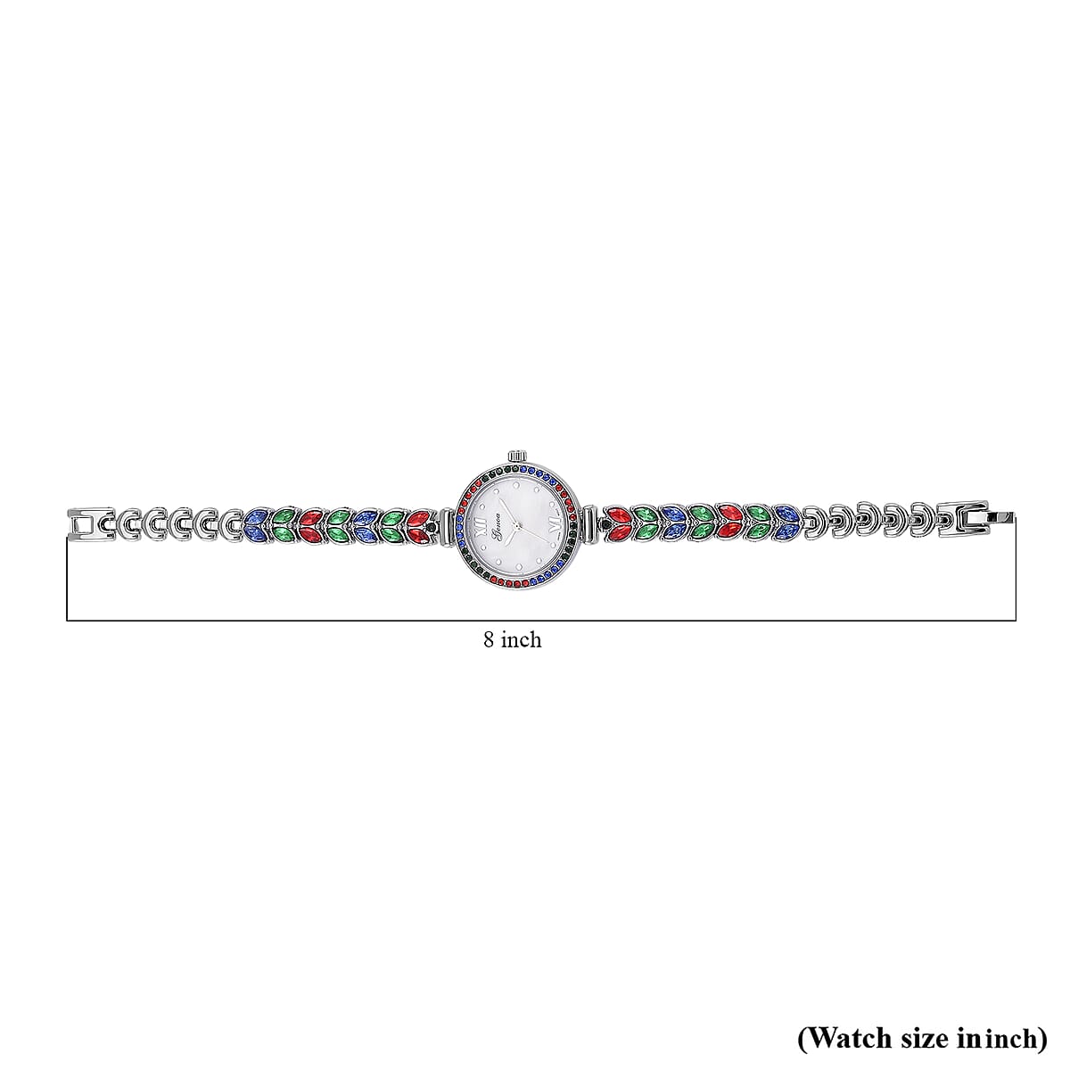 Genoa Multi Color Austrian Crystal Japanese Movement MOP Dail Watch in Silvertone image number 5